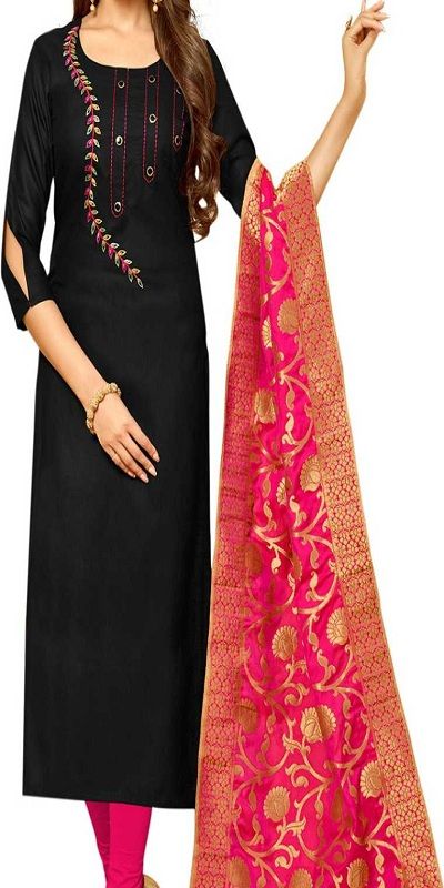 Manvaa Cotton Embroidered Salwar Suit Material  (Semi Stitched)